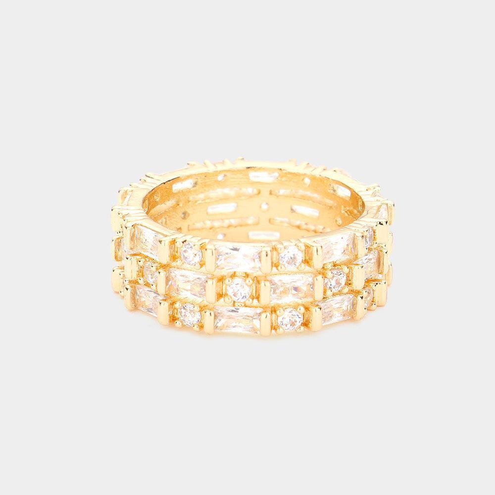 Gold CZ Round Emerald Cut Stone Round Ring - Jewelry Store by Erik Rayo