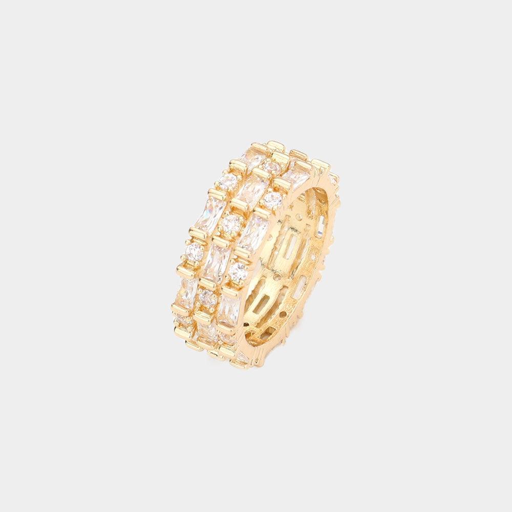 Gold CZ Round Emerald Cut Stone Round Ring - Jewelry Store by Erik Rayo