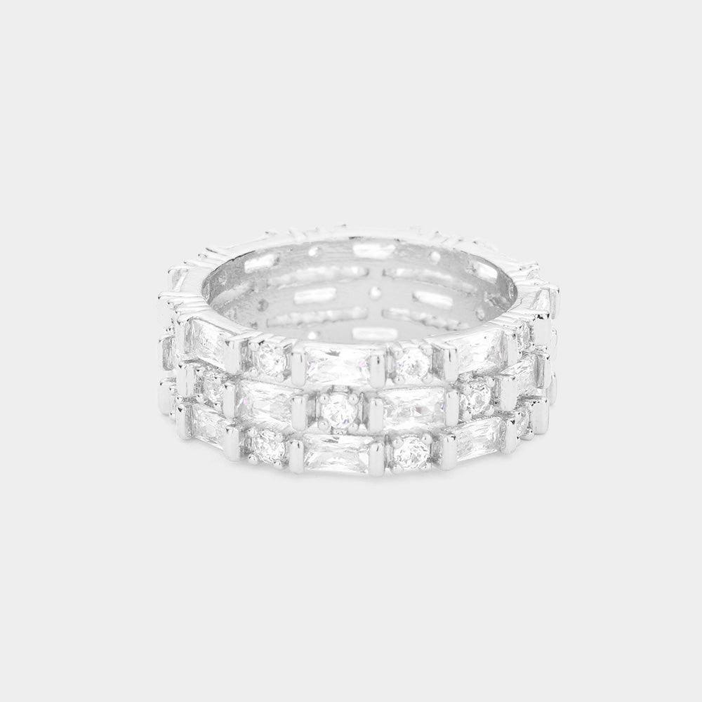 Silver CZ Round Emerald Cut Stone Round Ring - Jewelry Store by Erik Rayo