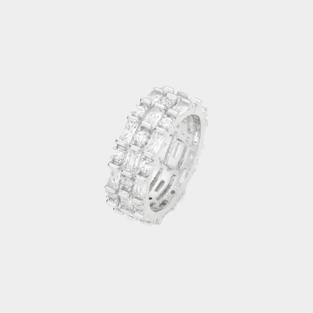Silver CZ Round Emerald Cut Stone Round Ring - Jewelry Store by Erik Rayo