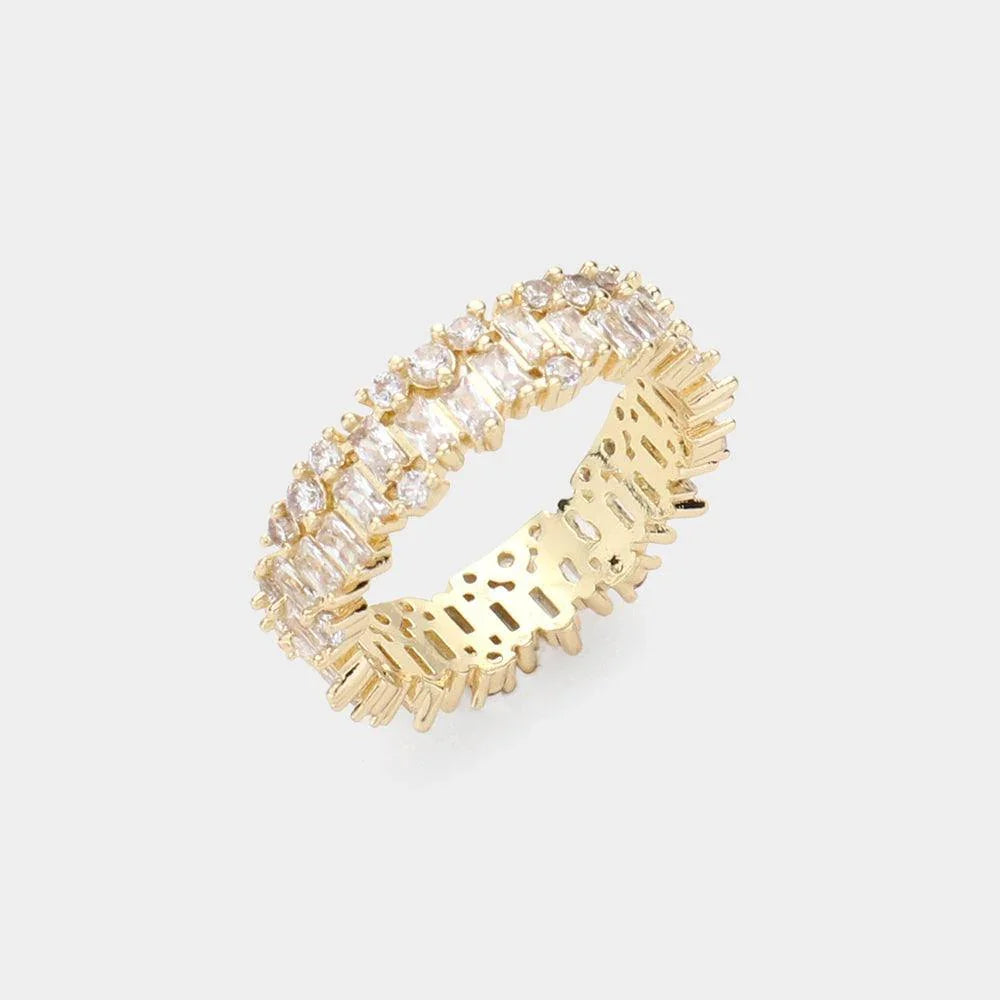 Gold Baguette Round CZ Stone Eternity Ring - Jewelry Store by Erik Rayo