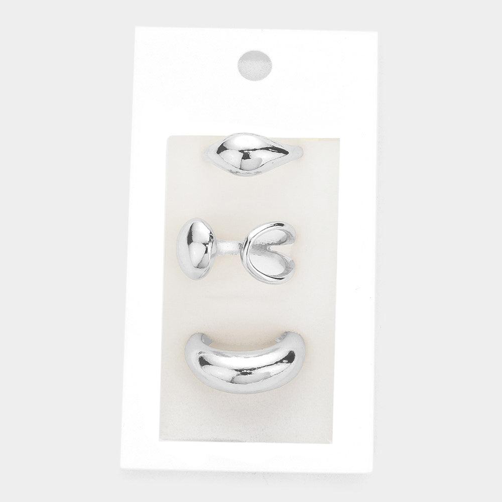 Silver 3PCS  Abstract Metal Ring Set
