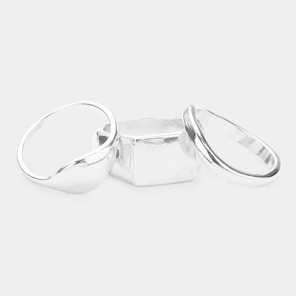 3PCS Geometric Mixed Metal Rings - Jewelry Store by Erik Rayo