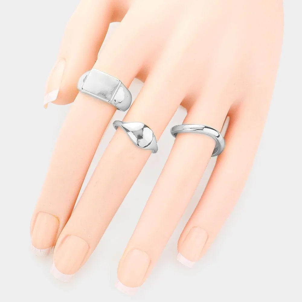 3PCS Geometric Mixed Metal Rings - Jewelry Store by Erik Rayo