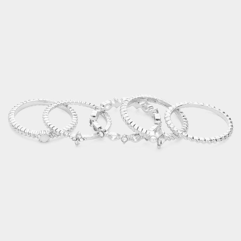 5PCS - Stone Pearl Embellished Heart Rings - Jewelry Store by Erik Rayo
