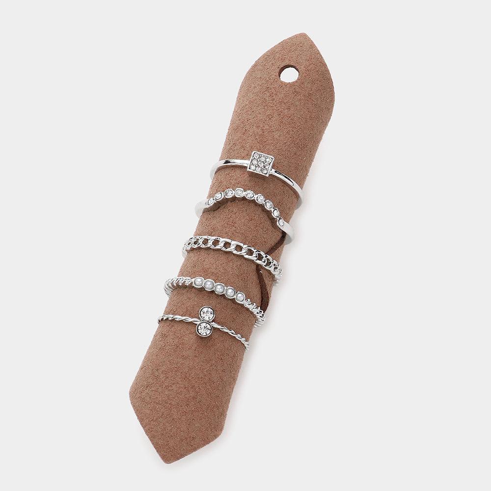 5PCS - Pearl Stone Embellished Rings - Jewelry Store by Erik Rayo