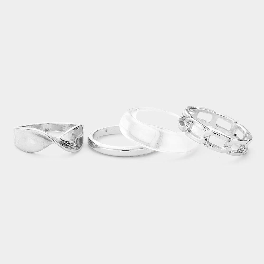 4PCS Clear Lucite Metal Chain Band Mixed Rings - Jewelry Store by Erik Rayo