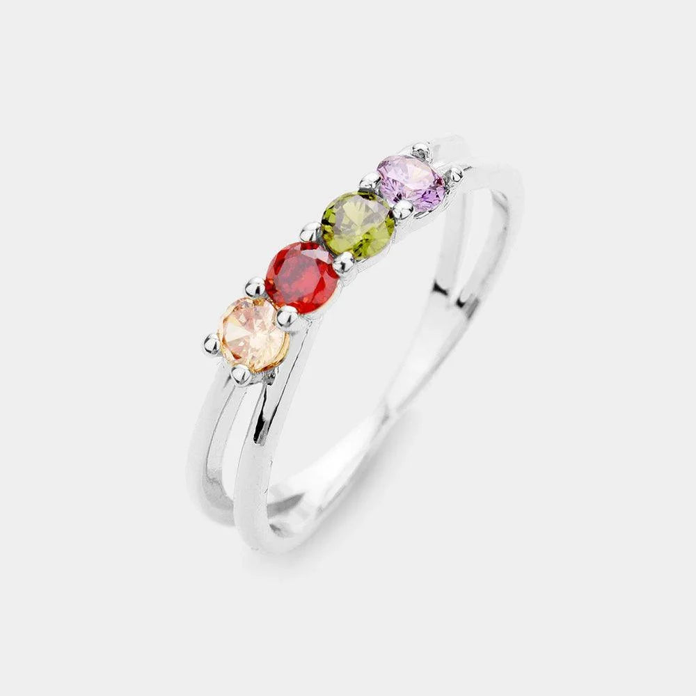 Silver Rhodium Plated CZ Colorful Round Ring - Jewelry Store by Erik Rayo