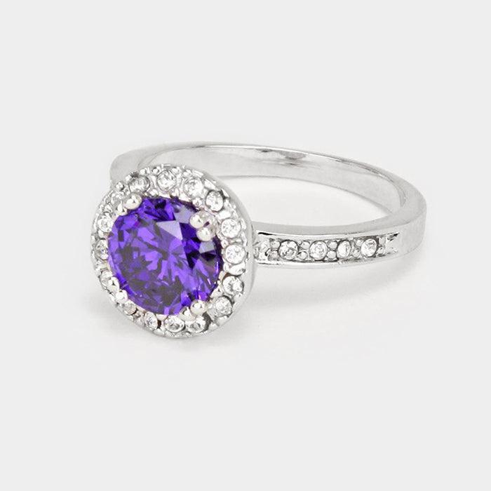 Violet CZ Halo Ring