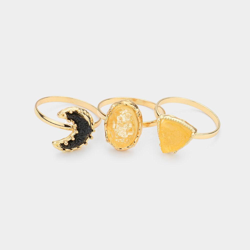 3PCS Geometric Druzy Crescent Moon Mixed Rings - Jewelry Store by Erik Rayo