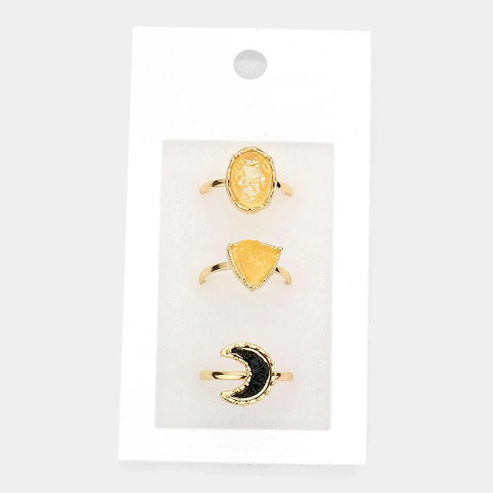 3PCS Geometric Druzy Crescent Moon Mixed Rings - Jewelry Store by Erik Rayo