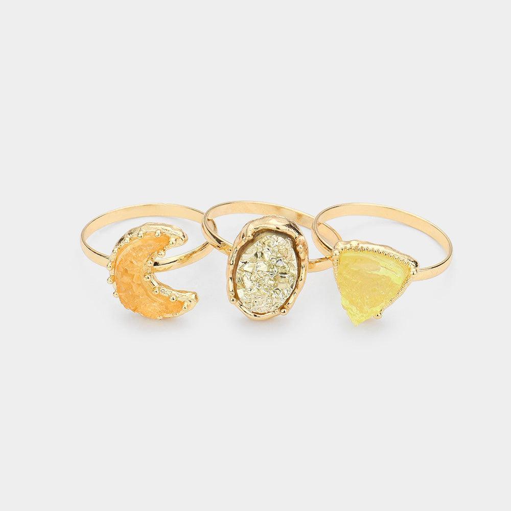 3PCS Geometric Druzy Crescent Moon Mixed Rings - Jewelry Store by Erik Rayo