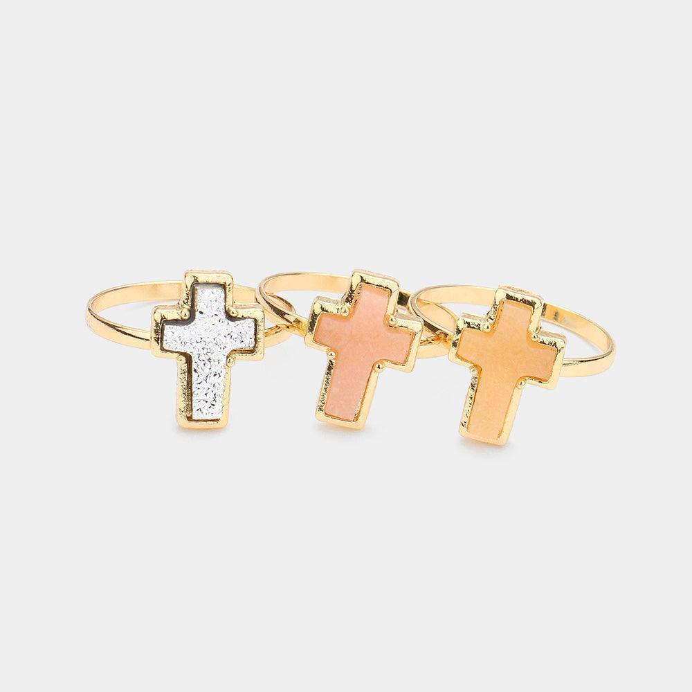 3PCS Druzy Cross Rings - Jewelry Store by Erik Rayo