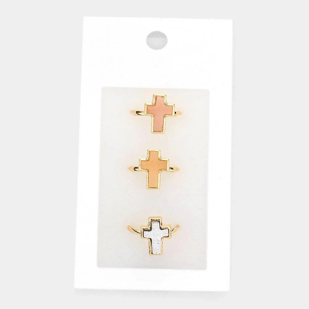 3PCS Druzy Cross Rings - Jewelry Store by Erik Rayo