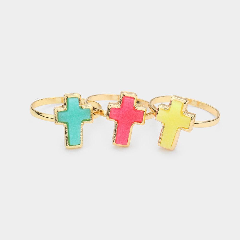 3PCS Druzy Cross Rings - Jewelry Store by Erik Rayo