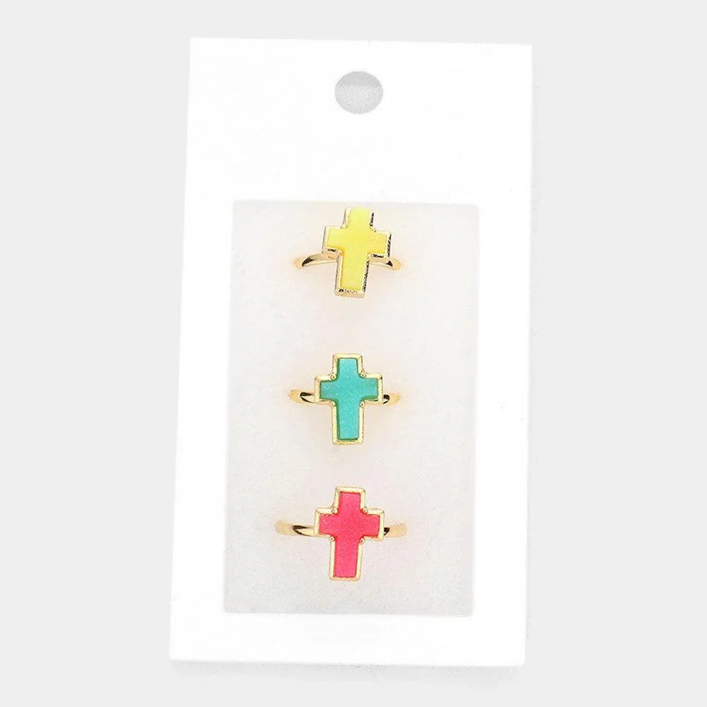 3PCS Druzy Cross Rings - Jewelry Store by Erik Rayo