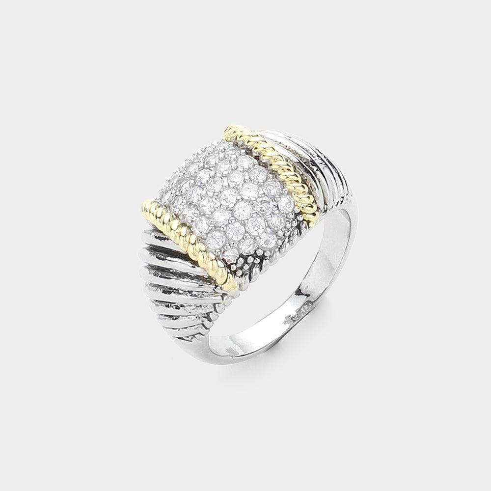 CZ Stone Paved Dome Two Tone Ring - Jewelry Store by Erik Rayo