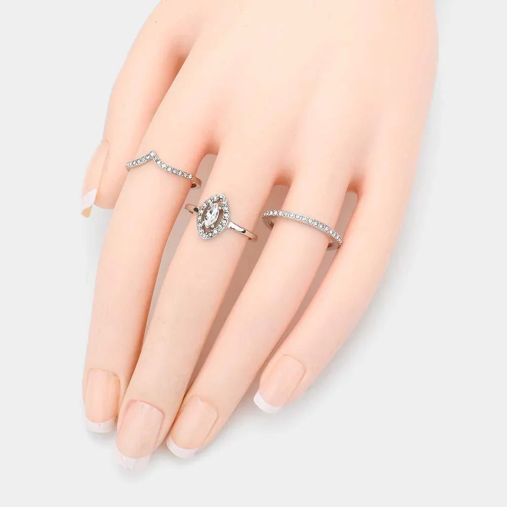 3PCS Rhinestone Embellished Mixed Rings - Jewelry Store by Erik Rayo