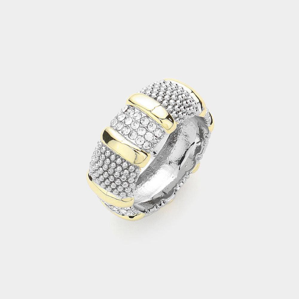 CZ Stone Paved Accented Two Tone Textured Metal Ring - Jewelry Store by Erik Rayo