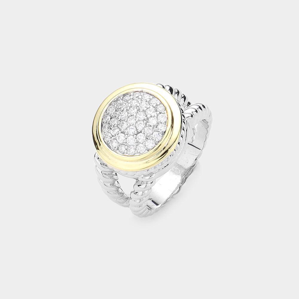 CZ Stone Paved Two Tone Circle Ring - Jewelry Store by Erik Rayo