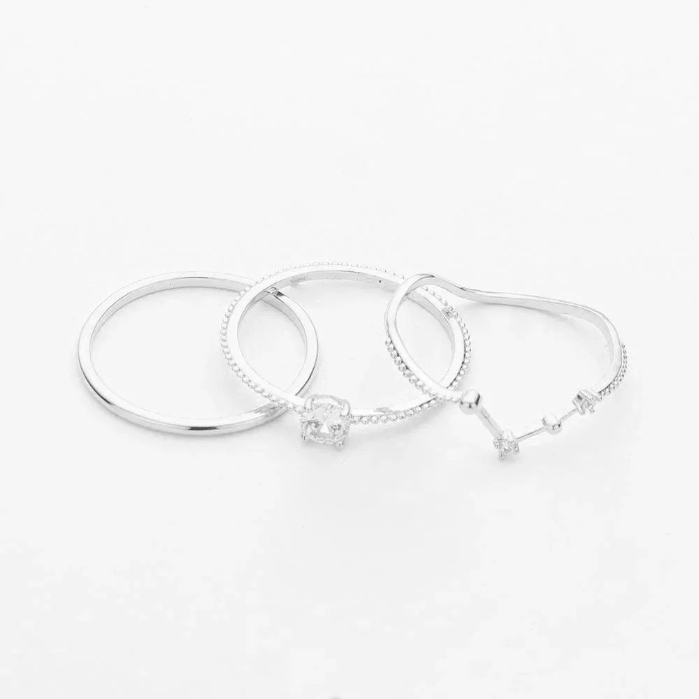 3PCS Stone Embellished Brass Metal Mixed Rings - Jewelry Store by Erik Rayo