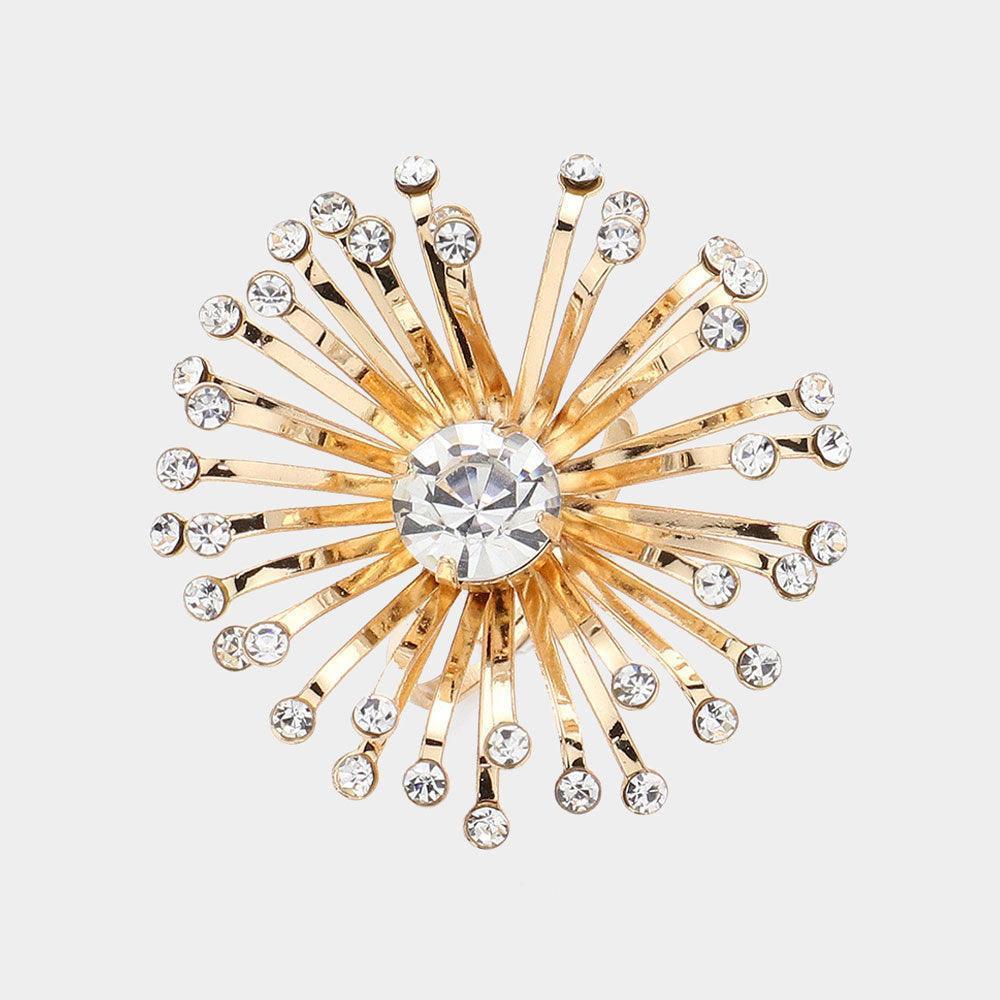 Clear Stone Pointed Starburst Adjustable Ring