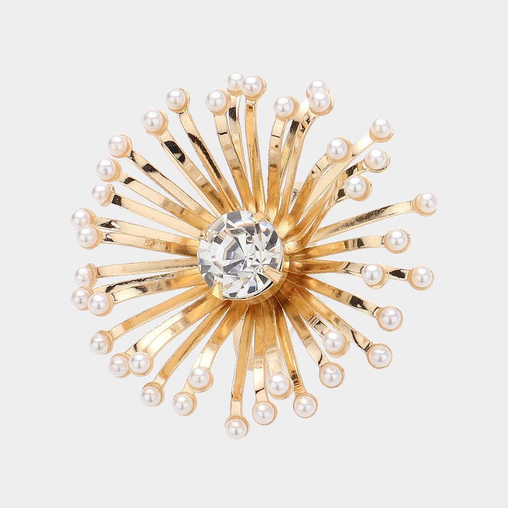 Cream Pearl Pointed Starburst Adjustable Ring