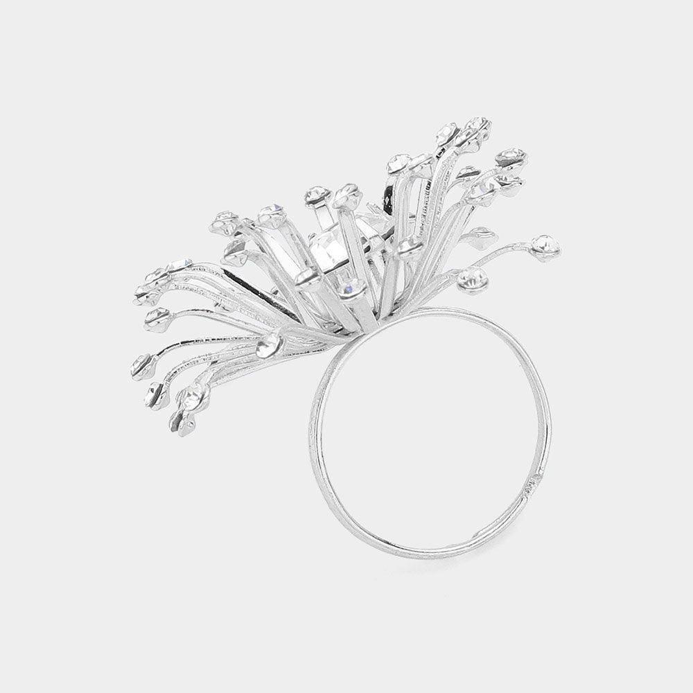 Clear Stone Pointed Starburst Adjustable Ring - Jewelry Store by Erik Rayo