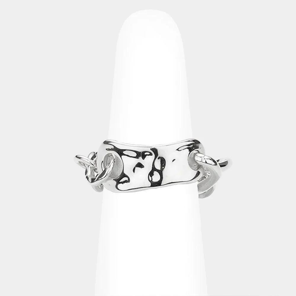 White Sterling Silver Dipped Abstract Metal Link Ring