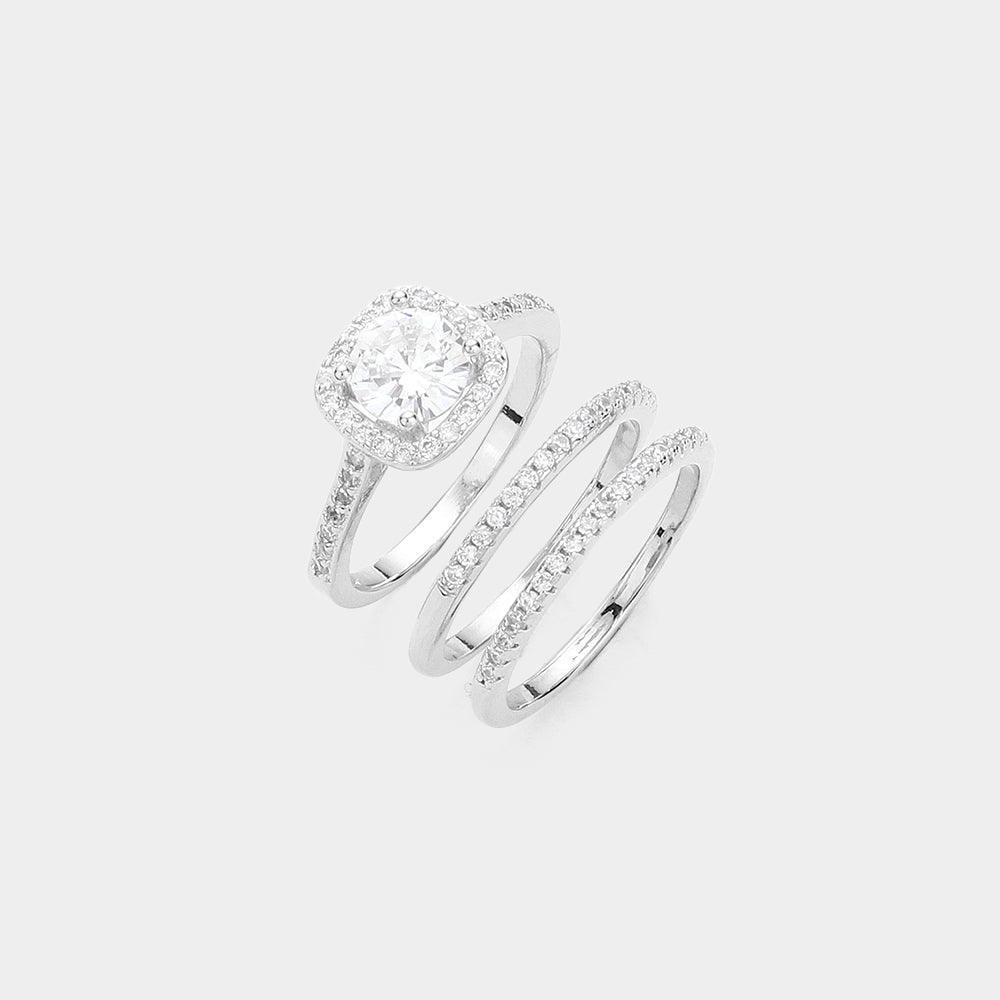3PCS - Round Stone Accented Halo Ring and Wedding Bands - Jewelry Store by Erik Rayo