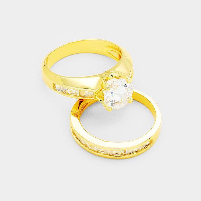 Gold 2PCS Gold Plated CZ Round Stone Detail Ring - Jewelry Store by Erik Rayo