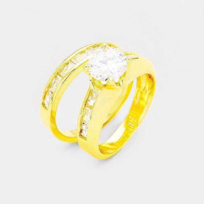 Gold 2PCS Gold Plated CZ Round Stone Detail Ring - Jewelry Store by Erik Rayo