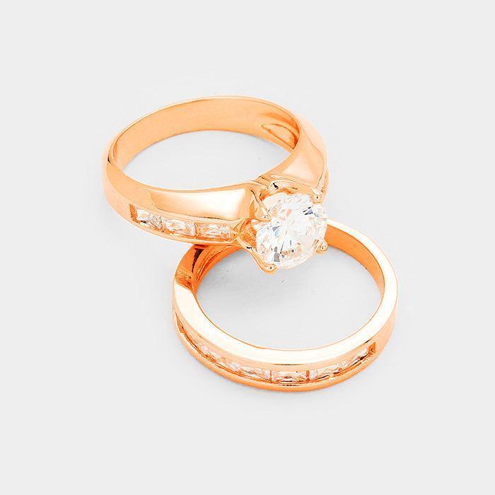 Rose Gold 2PCS Rose Gold Plated CZ Round Stone Detail Ring - Jewelry Store by Erik Rayo