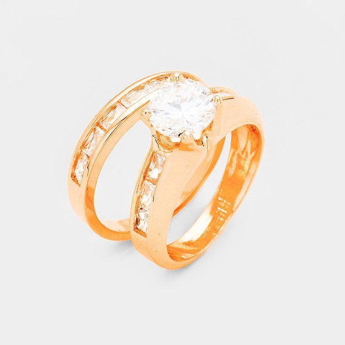 Rose Gold 2PCS Rose Gold Plated CZ Round Stone Detail Ring - Jewelry Store by Erik Rayo