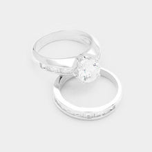 Load image into Gallery viewer, Clear 2PCS Rhodium Plated CZ Round Stone Detail Ring
