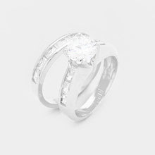 Load image into Gallery viewer, Clear 2PCS Rhodium Plated CZ Round Stone Detail Ring
