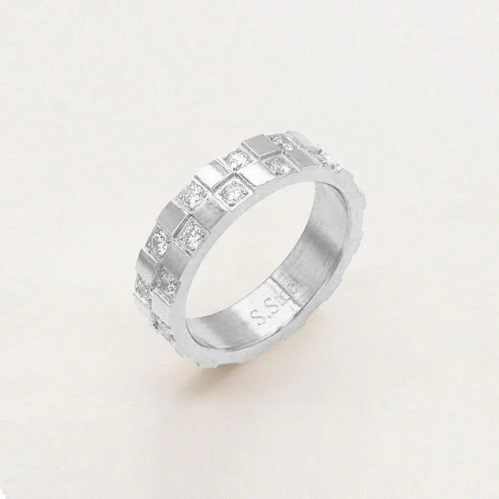 Silver CZ Round Stone Embellished Stainless Steel Ring - Jewelry Store by Erik Rayo