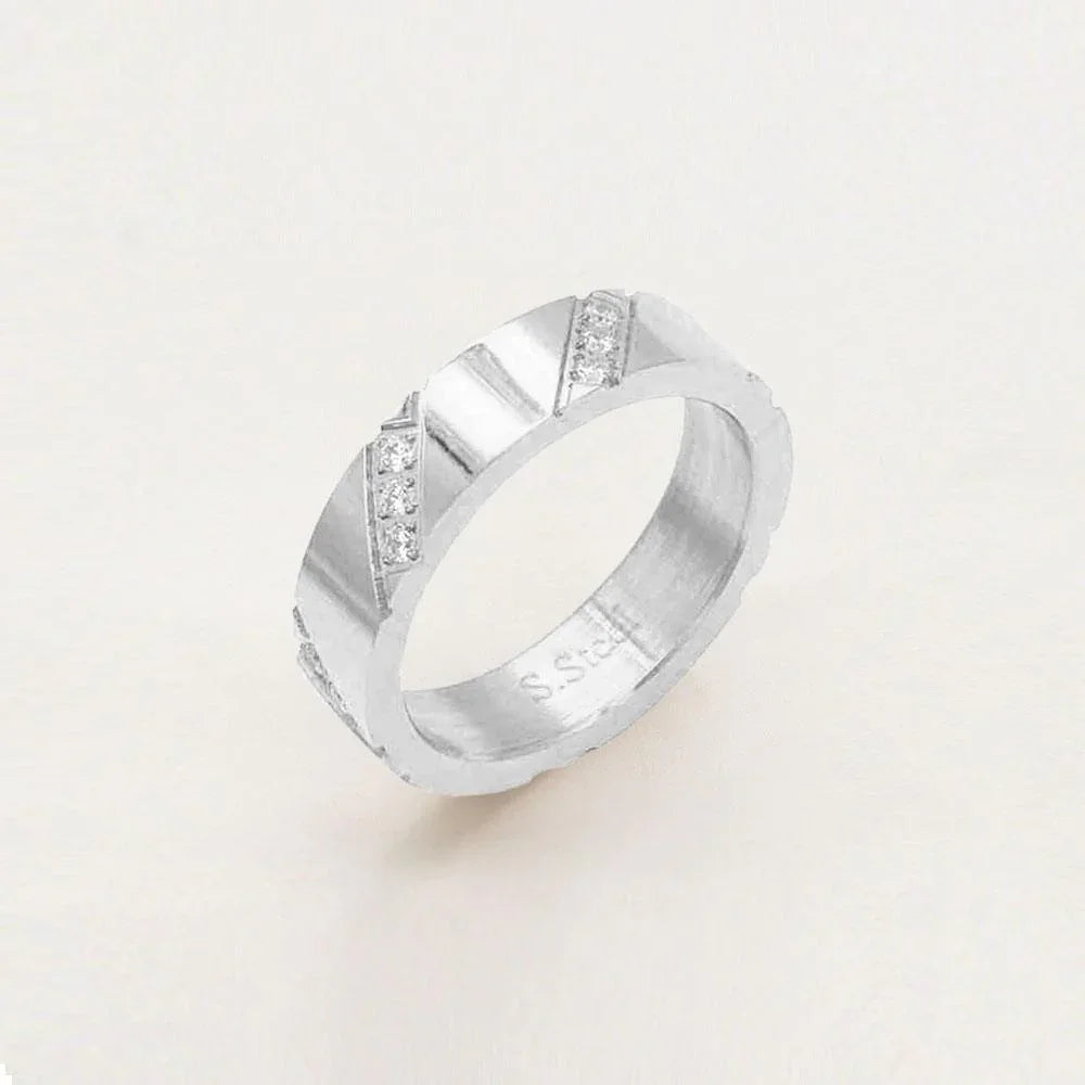 Silver CZ Round Stone Embellished Stainless Steel Ring - Jewelry Store by Erik Rayo