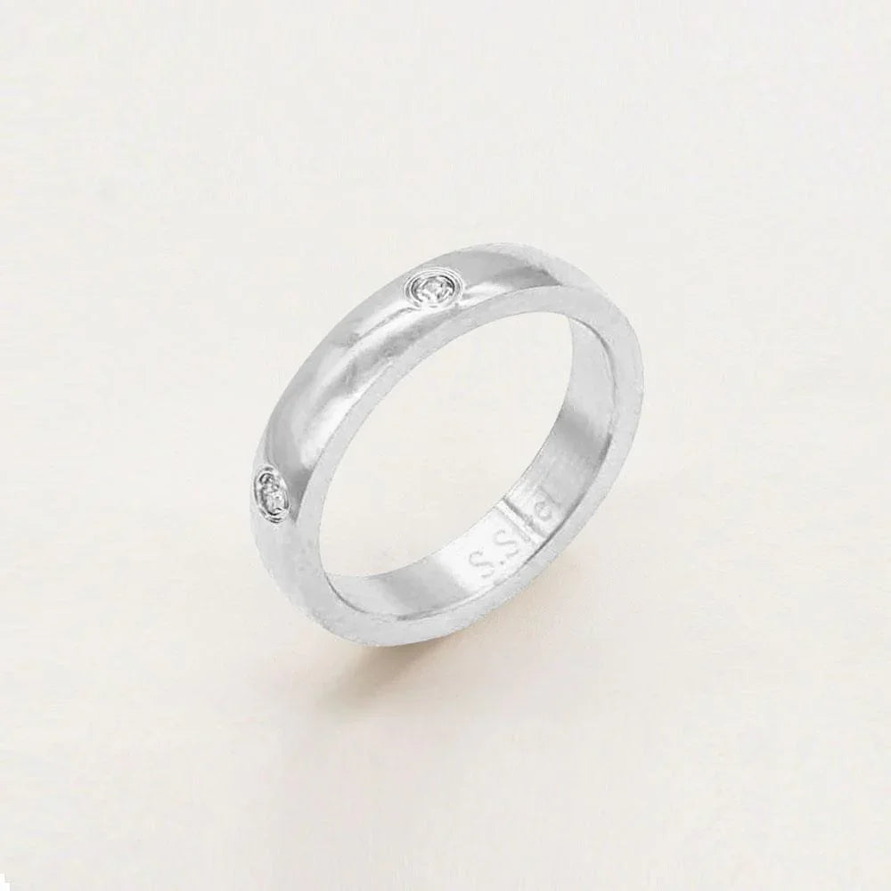 Silver CZ Round Stone Embellished Stainless Steel Ring - Jewelry Store by Erik Rayo