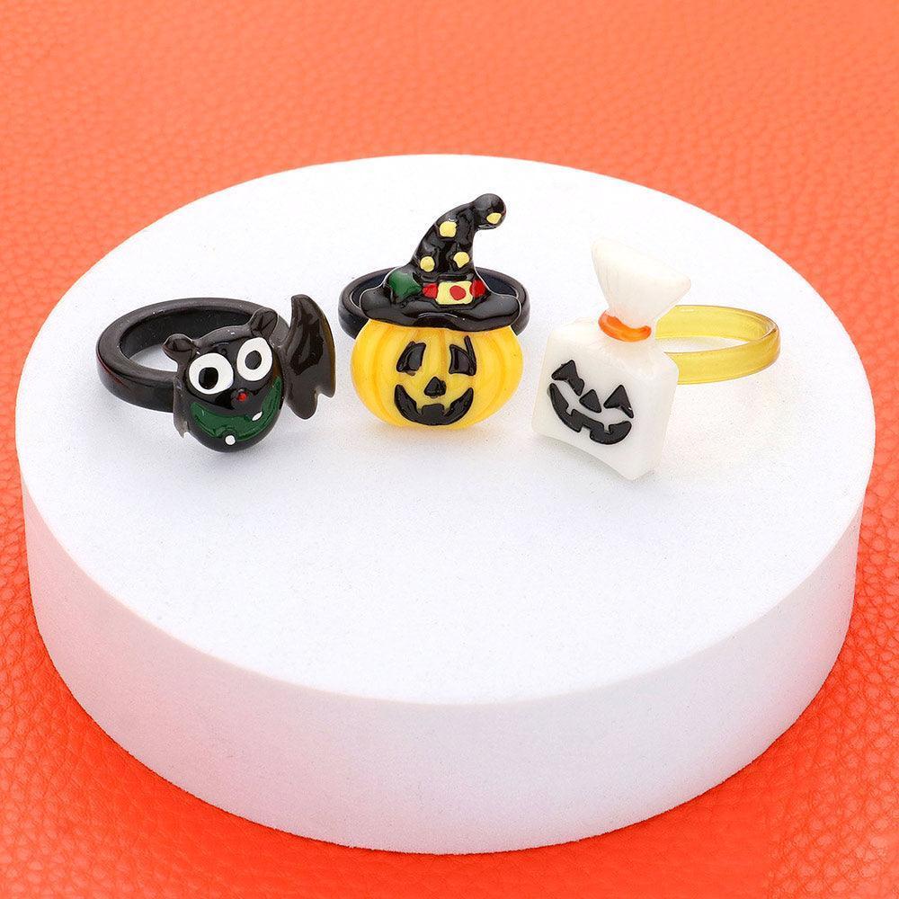 3PCS - Resin Witch Hat Pumpkin Bat Rings - Jewelry Store by Erik Rayo