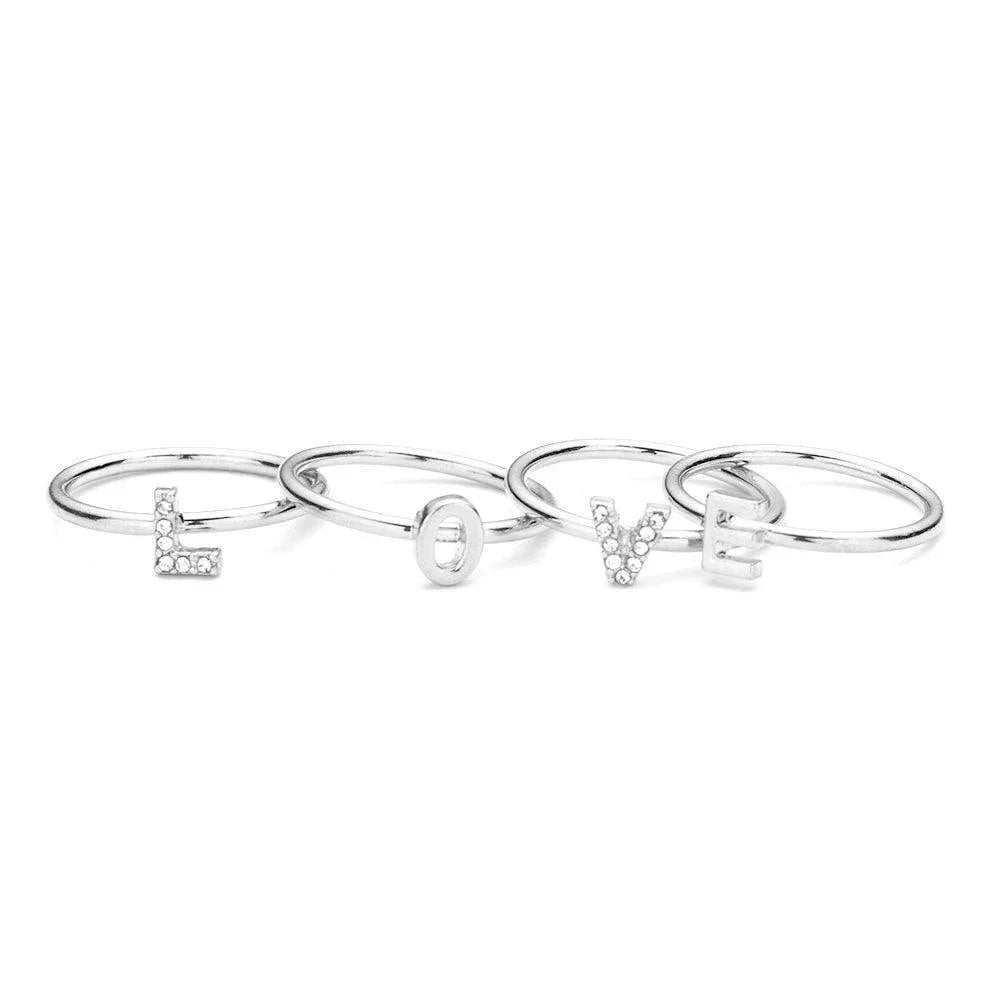 4PCS LOVE Rhinestone Embellished Message Rings - Jewelry Store by Erik Rayo