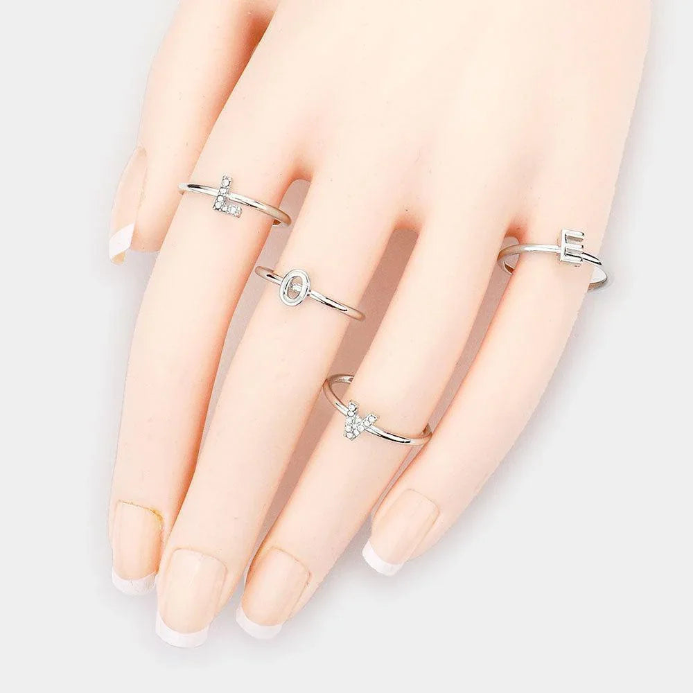 4PCS LOVE Rhinestone Embellished Message Rings - Jewelry Store by Erik Rayo