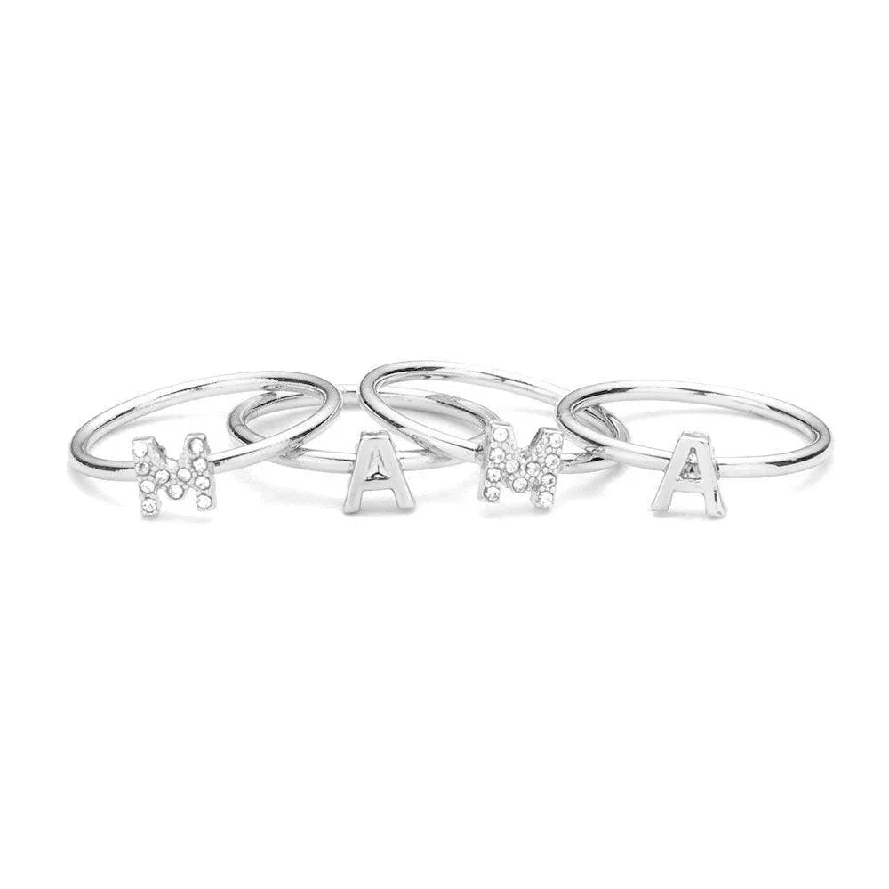 4PCS MAMA Rhinestone Embellished Message Rings - Jewelry Store by Erik Rayo