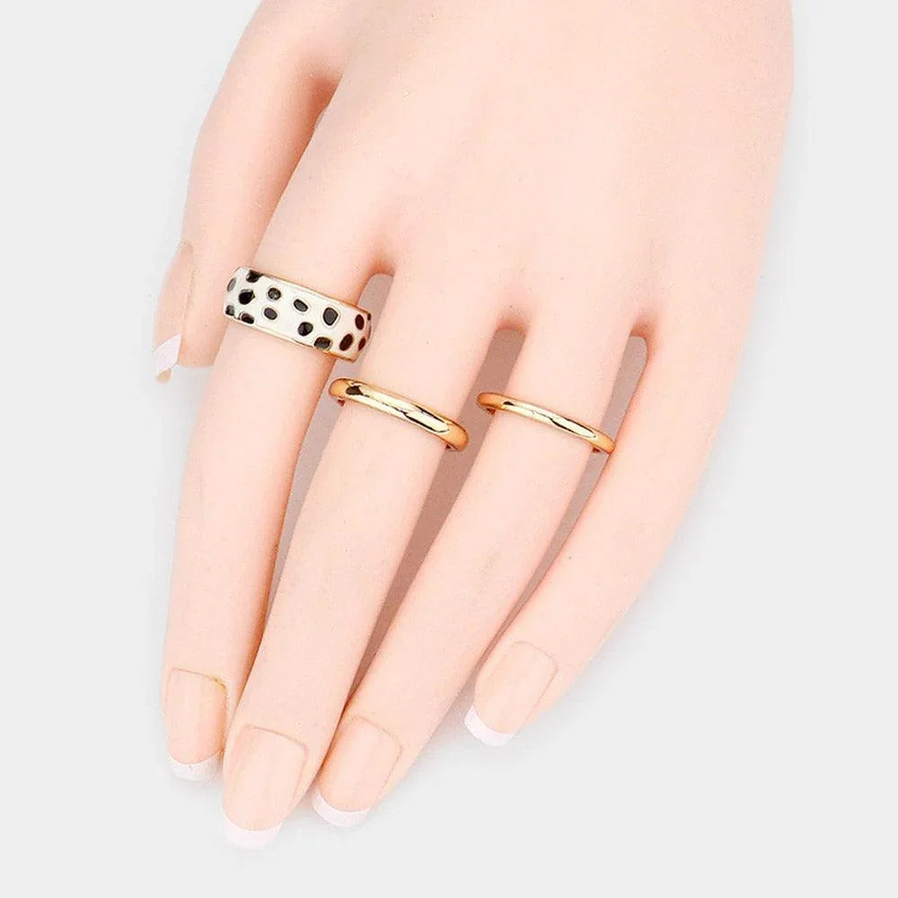 3PCS Enamel Cheetah Patterned Metal Band Mixed Rings - Jewelry Store by Erik Rayo
