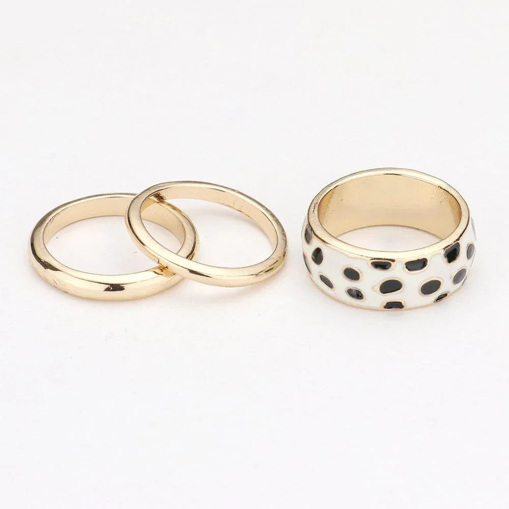 3PCS Enamel Cheetah Patterned Metal Band Mixed Rings - Jewelry Store by Erik Rayo