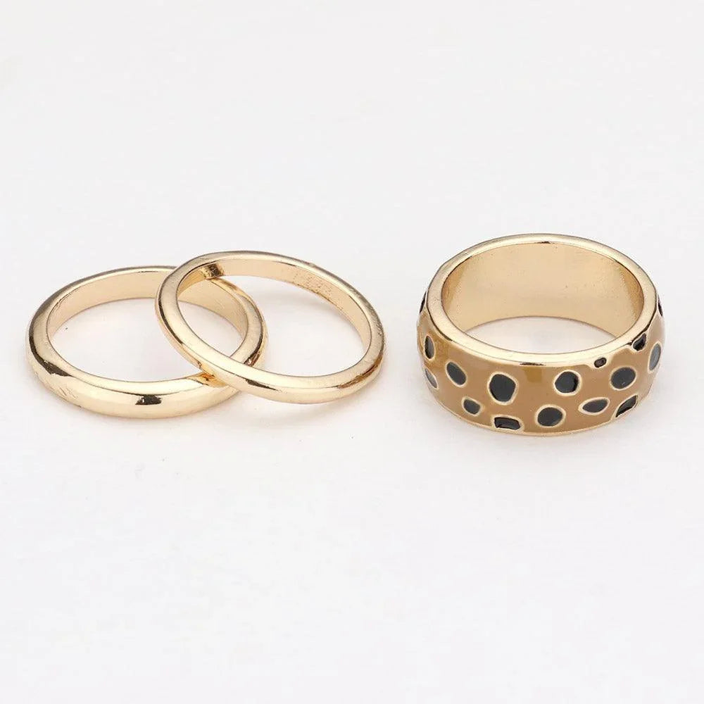 3PCS Enamel Cheetah Patterned Metal Band Mixed Rings - Jewelry Store by Erik Rayo