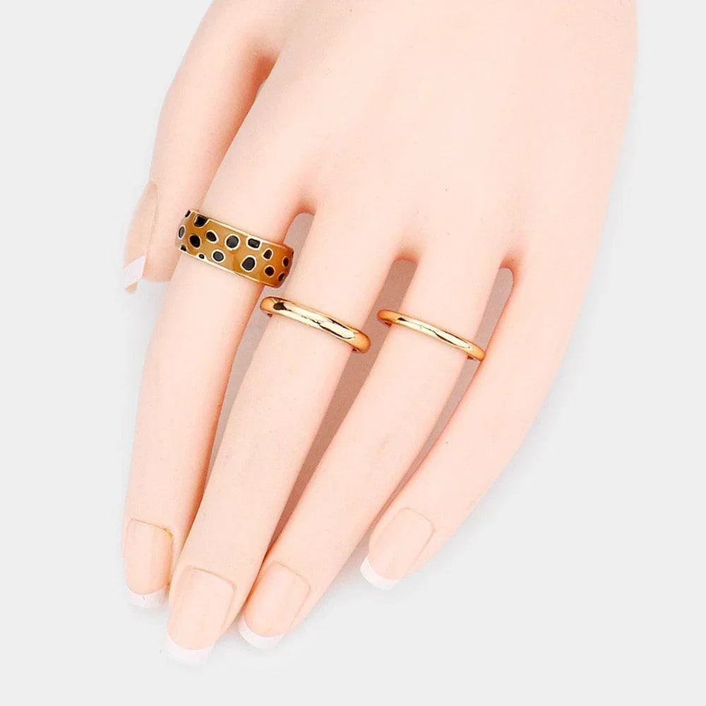 3PCS Enamel Cheetah Patterned Metal Band Mixed Rings - Jewelry Store by Erik Rayo