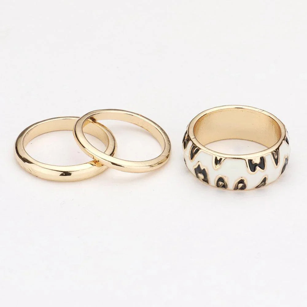 3PCS Enamel Leopard Patterned Metal Band Mixed Rings - Jewelry Store by Erik Rayo