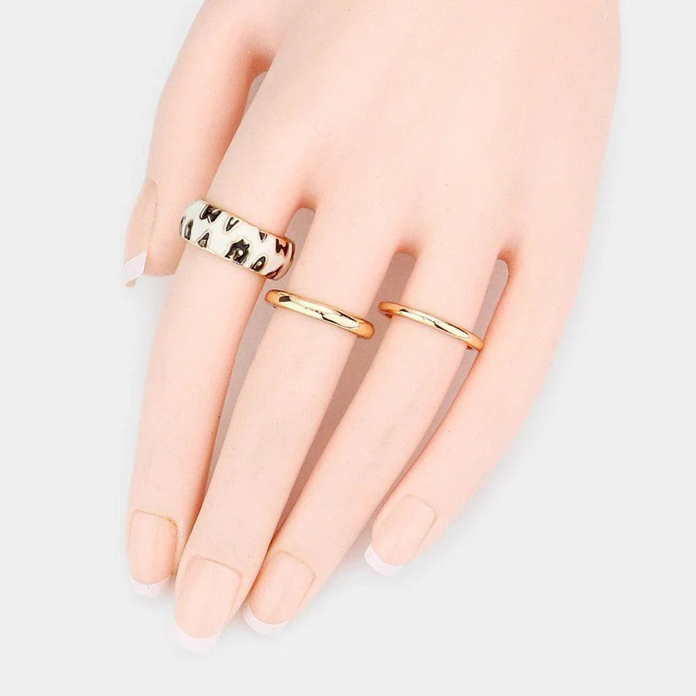 3PCS Enamel Leopard Patterned Metal Band Mixed Rings - Jewelry Store by Erik Rayo