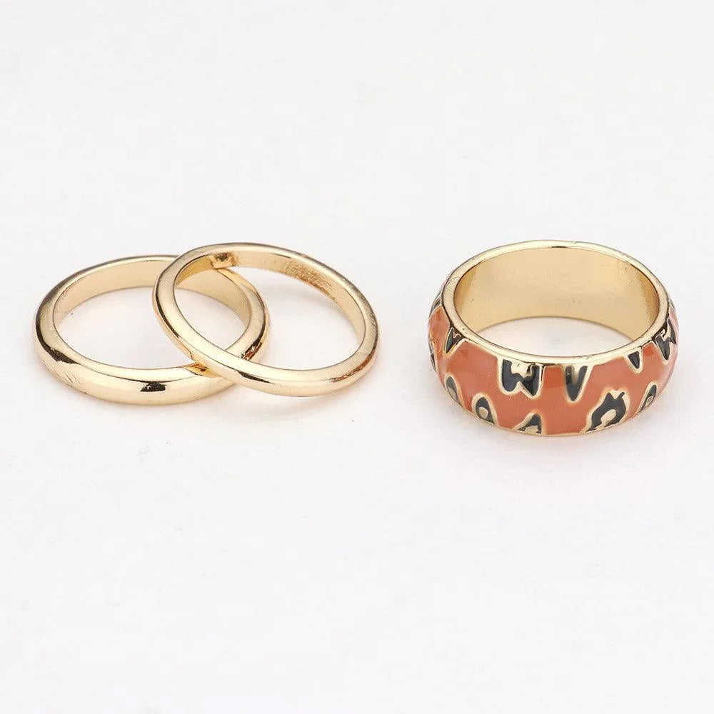 3PCS Enamel Leopard Patterned Metal Band Mixed Rings - Jewelry Store by Erik Rayo